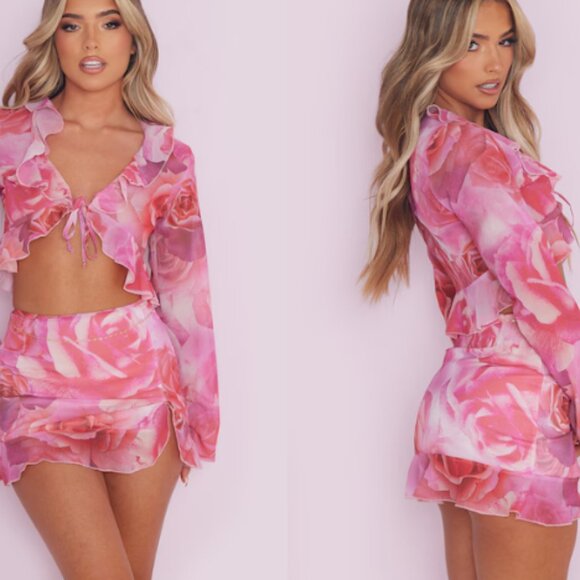 PrettyLittleThing Pink Floral Blouse - Picture 1 of 2